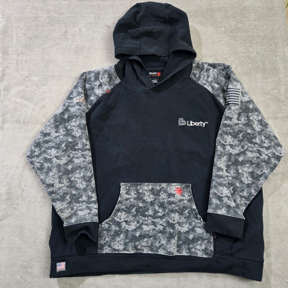 Ariat FR Work Hoodie Men XXL Double XL Black Digital Camo Liberty Flag Western